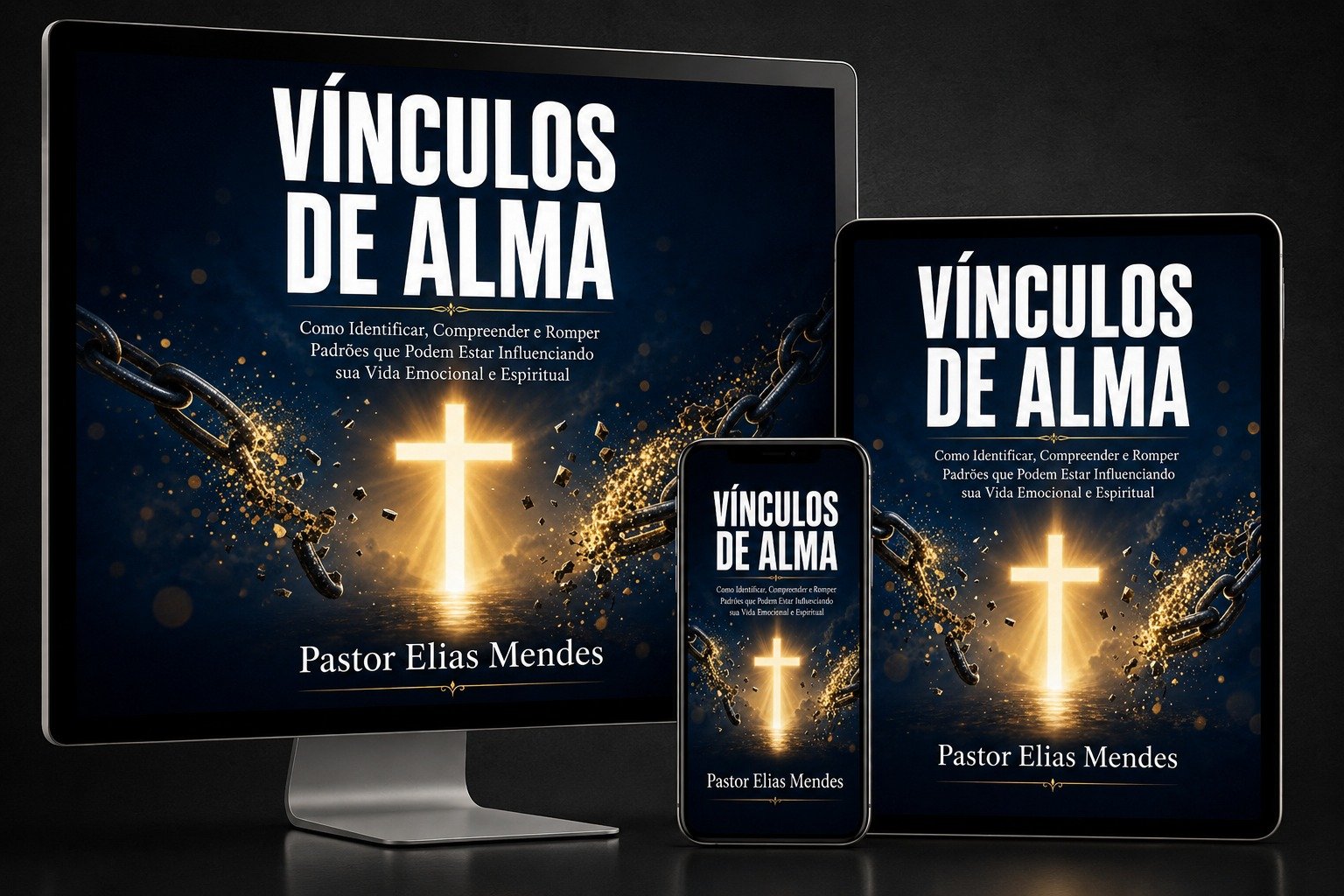 E-book Vínculos de Alma exibido em monitor, tablet e celular